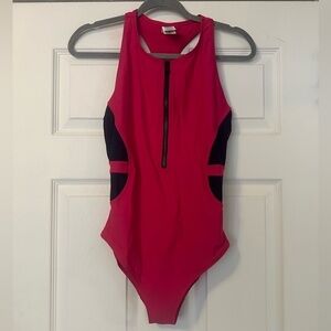 Sweaty Betty Wave Zip Front one Piece Swimsuit in Tayberry Pink